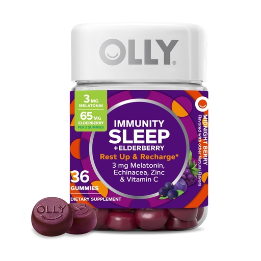 [BRSWYFQQCMFQMYLL] OLLY Sleep Immunity Melatonin Gummy, Vitamin C, Zinc, Echinacea, 3mg Melatonin, Immune and Sleep Support, Berry - 36