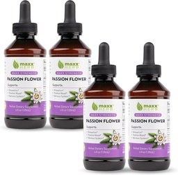 Maxx Herb Passion Flower Extract - Max Strength Passion-Flower Liquid Absorbs Better Than Capsules, for Relaxation and Stress Relief, Alcohol-Free - 4 Bottles, 4 Oz Each (240 Servings)