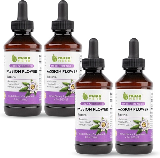 [BRSWYY34AEGRAFI7] Maxx Herb Passion Flower Extract - Max Strength Passion-Flower Liquid Absorbs Better Than Capsules, for Relaxation and Stress Relief, Alcohol-Free - 4 Bottles, 4 Oz Each (240 Servings)