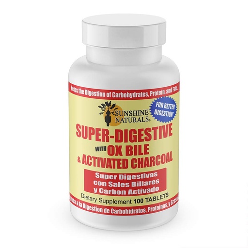 [BRSWIEAFOMAQCGY5] Sunshine Naturals Super Digestive Supplement. Ox Bile & Activated Charcoal for Digestive Support, Bloating Relief, Gut Cleanse, Nutrient Absorption, and Promotes Overall Wellness. 100 Tablets.