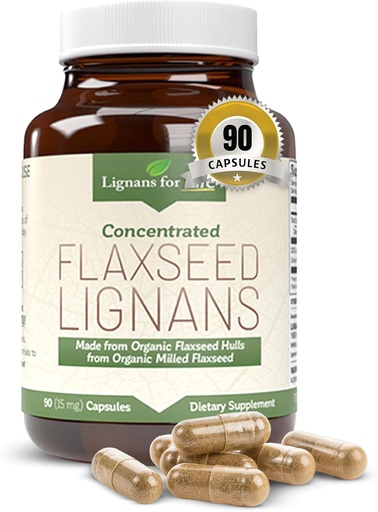 [BRSWKGIOBR4ROCLO] Lignans for Life Flaxseed Lignans for Dogs & People - Organic Flaxseed Supplement for Hormone Support, 15mg 90 Capsules, Flax Seed for Dogs & Women, High-Fiber