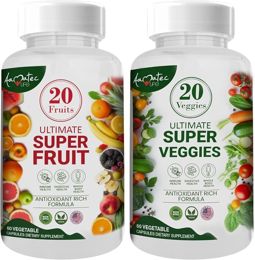 [BRSWGGQCBEIREHQZ] Aamatec Life Fruit and Veggies Supplements with 70 Fruits & Vegetables | Strength Superfood Supplements for Men & Women | Dietary Nutritional Balance | Natural Fruit and Veggie Capsules 120 Capsules