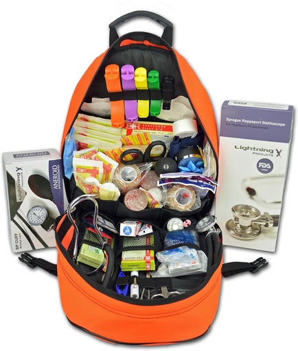 [BRSWKHQQAAAQAADI] Lightning X First Responder EMT/EMS Backpack Stocked First Aid Supplies Kit B (Fluorescent Orange)