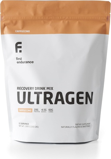 [BRSWIYQHDEIG2HT6] FIRST ENDURANCE Ultragen Workout Recovery Drink Powder, Protein Mix, Boosts Energy, Accelerates Recovery | Cappuccino, 15 Servings