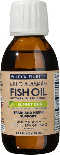[BRSWGGLRCUPWCH3O] Wiley's Finest Wild Alaskan Fish Oil Summit DHA Liquid - 2140mg of DHA and 460mg of EPA Omega-3s - Citrus Flavored Liquid Supplement - 4.23 Oz (25 Servings)