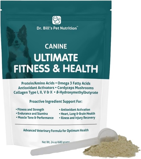 [BRSWGZYBAENRMAI3] Dr. Bill’s Canine Ultimate Fitness & Health Vitamins for Dogs | Multivitamin for Dogs w/Coenzyme Q-10, Vitamin E, Vitamin D-3, Biotin, Folic Acid, Hyaluronic Acid Dog Vitamins and Supplements 680g