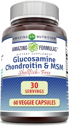 [BRSWGGALBMFQO33F] Amazing Formulas Glucosamine Chondroitin & MSM 60 Veggie Capsules | Shellfish Free | Non-GMO | Gluten Free | Made in USA | Ideal for Vegetarians