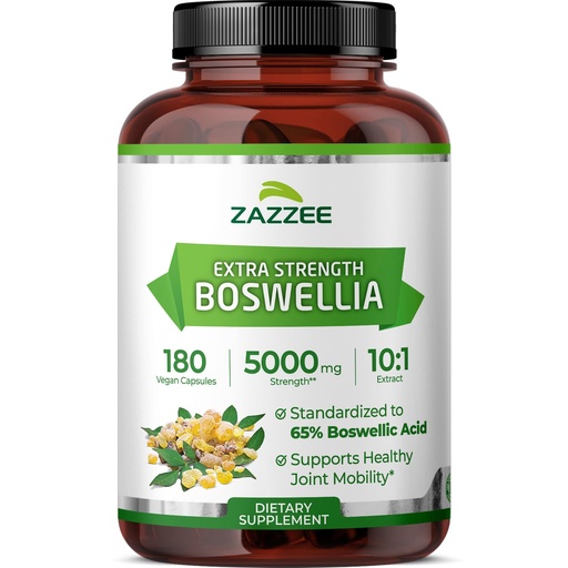 [BRSW22YYCJ7GMHLD] Zazzee Extra Strength Boswellia 10:1 Extract, 65% Boswellic Acid, 180 Vegan Capsules, 6 Month Supply, Boswellia Serrata, Joint Comfort, Mobility & Flexibility Support, Non-GMO, Made in the USA