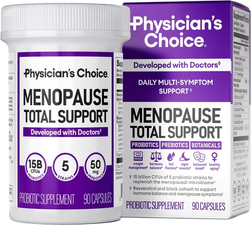 [BRSRA23RDMOQOAA3] Physician's CHOICE Menopause Probiotic Supplement for Women - Supports Hormone Balance, Hot Flashes, Night Sweats, Weight Management, Bloating & Gut Health - with Black Cohosh, Resveratrol+ - 90ct