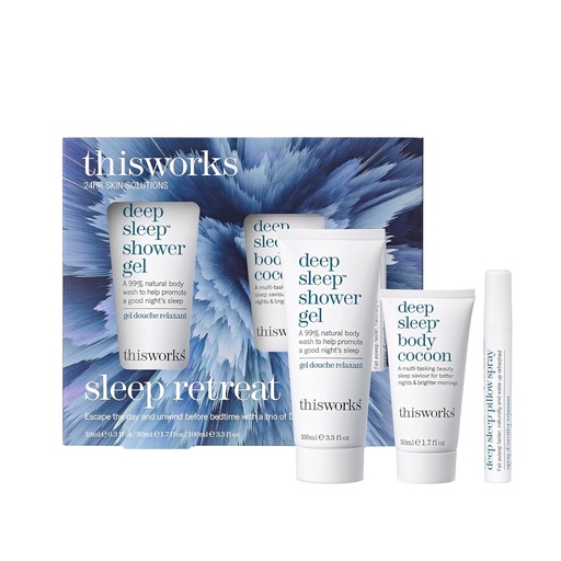 [BRSRMAYDCEFQODTJ] thisworks Sleep Retreat Box Gift Set: Deep Sleep Pillow Spray, Body Moisturizer and Shower Gel. Travel set to Promote Sleep with Lavender, Camomile and Vetivert