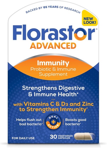 [BRSWEC32AEHAO3T7] Florastor Select Immunity Boost Napi probiotikus és immunszupportív kiegészítés nőknek és férfiaknak, Saccharomyces Boulardi CNCM I- 745 Plus Cink, C-vitamin & D3 (30 kapszula)
