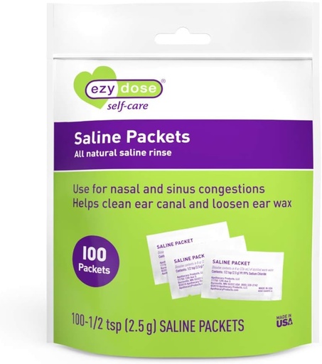 [BRSWYBQHDENGOFLB] EZY DOSE Saline Nasal Rinse Packets, Individually Wrapped Sinus Refill Packets, Nasal Relief, 100 Count, Made in The USA