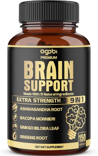 [BRSRM2QKA4FBOAIZ] agobi 9in1 Dukungan Otak Suplemen - Dicampur dengan Ashwagandha, Panax Ginseng, Gotu Kola, Ginkgo Biloba, Black Pepper & More - Accuracy, Focus, Memory & Energy Booster - 150 Capsules selama 5 bulan