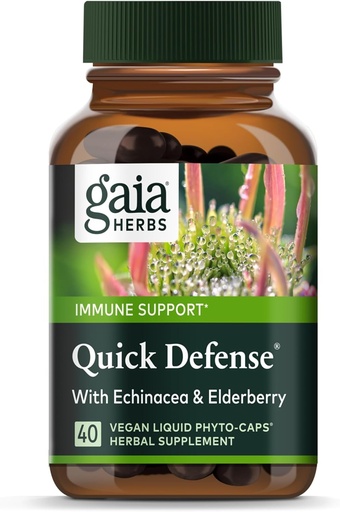 [BRSWIYL7C4ARQCT4] גאיה Herbs Quick Defense - Fast-Acting Immune Support Supplement* - Echinacea, Black Elderberry, ג'ינג'ר אנדורוגרף - 40 טבעוני נוזלי Phyto-Capsules (4-Day Supply)