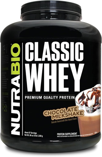[BRSWIEA2BMCB2AYZ] NutraBio Classic Whey Protein Powder- Full-Spectrum Amino Acid Profil - Brez polnil, umetne barve, konzervansi - Nizki glikemični indeks - Čokolada Milkshake, 5 funtov