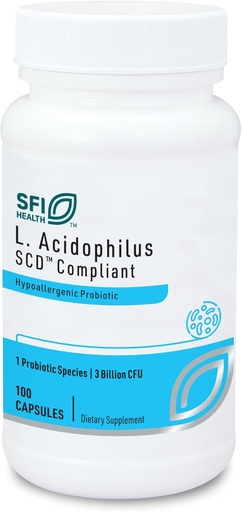 [BRSWIYIZCF4R22LO] Klaire Labs SFI Health L. Acidophilus - 3 miliardy CFU Lactobacillus Probiotic, Pure SCD Compliant Formula pre mužov a ženy, Hypoalergénne a non-Dairy (100 kapsúl)