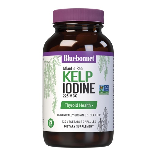 [BRSRAFI7CR5GKADH] Bluebonnet Nutrition Atlantic Sea Kelp Iodine 225 mcg - Organically Grown U.S. Sea Kelp - Non-GMO Project Verified, Gluten-Free, Soy-Free, Dairy-Free - 120 Vegetable Capsules