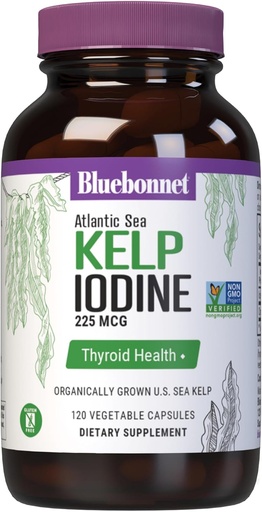 [BRSRAFI7CR5GKADH] Nutrition Bluebonnet Laut Atlantik Kelp Iodin 225 mcg - Secara Organis Grown U.S. Sea Kelp - Non-GMO Project Verified, Gluten- Free, Soy-Free, Dairy-Free - 120 Vegetable Capsules