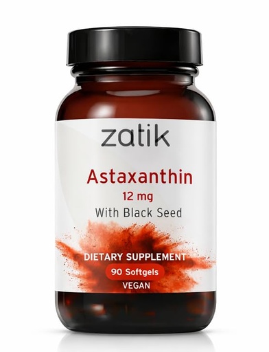 [BRSRAYICBAHRMF3F] Zatik Naturals - Astaxanthin 12mg with Organic Black Seed, Antioxidant, 90 Vegan Softgels