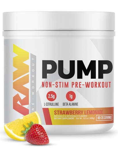 [BRSROHQYDMDQKYDZ] RAW Pump Stim Free Pre Workout (Strawberry Lemonade) - Non-Stimulant Pre Workout Supplement Powder Nitric Oxide Booster - Pre Workout Supplements Drink for During Workout - 40 Servings