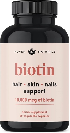 [BRSWGCY6AACROFLB] Vitaminas do cabelo - Biotin 10000 mcg com vitamina A, E, C, D & Adaptogens para apoiar o cabelo, pele e unhas - Biotin Suplemento para a saúde e crescimento Vegan, Não-GMO, Glúten livre         . 60 Cápsulas e 30 Servings