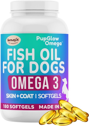 [BRSRAEI5DIHR6GQ7] Omega 3 Fish Oil for Dogs - 120 SoftGels - Skin & Coat supplement til hunde, Understøtter sund hud, Coat, Joints, Heart & Immunsystem, Premium Fish Oil supplement til hunde - Made in USA