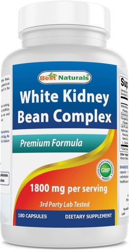 [BRSRAGDQBB6Q2HLD] Best Naturals White Kidney Bean Complex 1800 mg Per Serving- 180 Capsules. Non-GMO, and Gluten Free