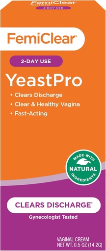 [BRSROCA2AUCQIHTL] FemiClear YeastPro Cream, Clears Discharge, Fast-Acting, Made with Natural Ingredients, Gynecologist Tested, 0.5oz Cream