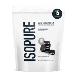 Isopure Zero Carb 100% Pure Whey Isolate Protein Powder, Gluten Free, With Vitamins, Cookies & Cream, 25g Protein Per Serving, 1 Lb, 15 Servings (Packaging May Vary)