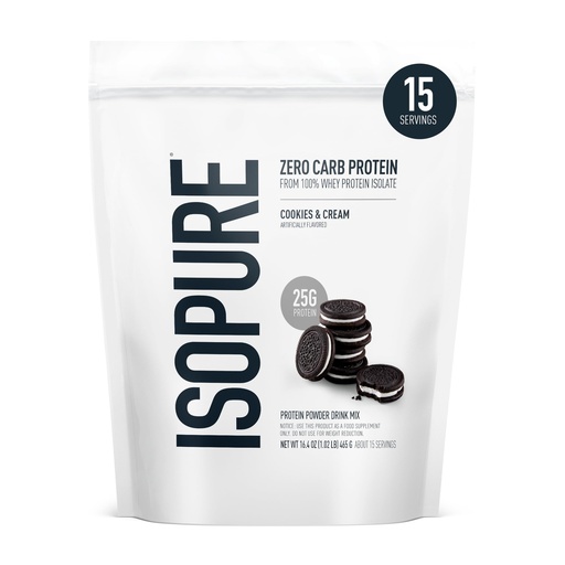 [BRSWIZYMOEPBUFTY] Isopure Zero Carb 100% Pure Whey Isolate Protein Powder, Gluten Free, With Vitamins, Cookies & Cream, 25g Protein Per Serving, 1 Lb, 15 Servings (Packaging May Vary)