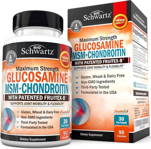 [BRSWGZYNCV6B4FYZ] Glucosamine Chondroitin MSM Joint Support Supplement - Collagen Peptides, Turmeric and Ginger, Hyaluronic Acid, Glucosamine Chondroitin Sulfate for Joint Comfort - Gluten Free, Non GMO, 90 Capsules