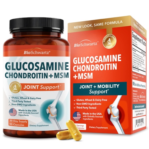 [BRSWGZYNCV6B4FYZ] Glucosamine Chondroitin MSM Joint Support Supplement - Collagen Peptides, Turmeric and Ginger, Hyaluronic Acid, Glucosamine Chondroitin Sulfate for Joint Comfort - Gluten Free, Non GMO, 90 Capsules