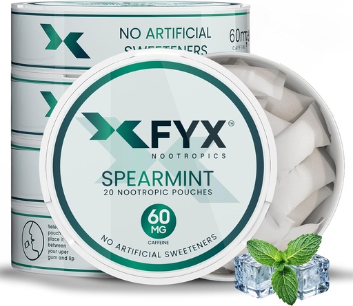 [BRSRAAQDPJ6RYA3A] FYX Caffeine Nootropic Pouches – Clean Energy & Focus with Alpha-GPC, L-Tyrosine & L-Theanine – 60mg Caffeine Pouches – Sugar-Free Alpha Nootropic Pouches – 5-Pack (5-Count, Spearmint)