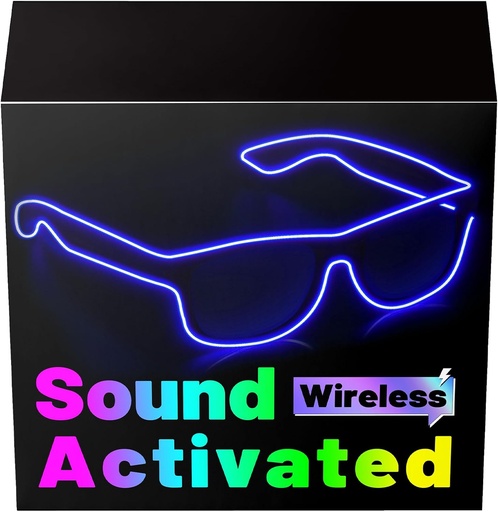 [BRSRAFAQCIARSYDV] YouRfocus Sound Activated LED Wireless Light up Glasses, Neon Glasses Glow in the Dark for Rave Party, EDM