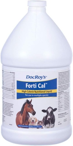 [BRSWIAQEOEAWOG3Y] Doc Roy-ren Forti Cal Liquid, High Calorie Energy Supplement for Dogs, Cats, Horses, Livestock-ek pisu-irabazia, berreskuratzea, hidratazioa onartzen du Omega 3 6 9rekin, A D3 E C bitaminak, Estatu Batuetan egina, 1 Gallon
