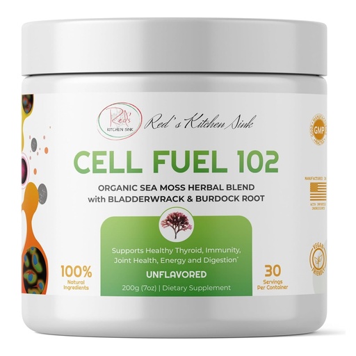 [BRSWGFA5OUPWCCDH] Red's Kitchen Sink Cell Fuel 102 – Organic Sea Moss Powder with Bladderwrack & Burdock Root | Dr. Sebi Inspired Herbal Blend | Vegan, Natural, 30 Servings (7oz)