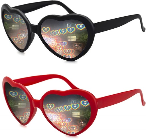 [BRSW2AIBPMIBEFAZ] 2 Pack Heart Shaped Diffraction Glasses for Women, Heart Effect Sunglasses are Perfect for Valentines Day Accessories, Rave Party, Wedding Party, Musical Evening, Fireworks Shows.