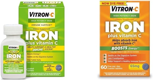 [BRSRAYYYAUGQK2TV] Vitron-C High Potency Iron Supplement with Vitamin C, 60 Count, Pack of 2