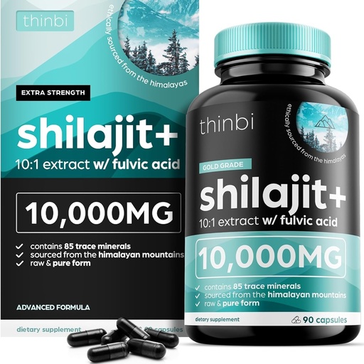 [BRSROAAKB4ORUHLO] Thinbi Pure Himalayan Shilajit Organic Capsules with Fulvic Acid & Trace Minerals - 90 Count