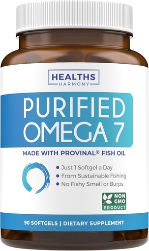 [BRSROAQQBMFQ2G3G] Omega 7 Supplement for Women and Men - High Potency & Purity Palmitoleic Acid Fatty Acid Fish Oil Supplement from Patented Provinal with Lowest Palmitic Acid - Sustainably Sourced (3 Month Supply)