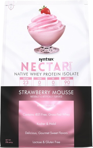 [BRSWYFAPAR5RQ3DA] Syntrax Nutrition Nectar Sweets, 100% Whey Isolate Protein Powder, Strawberry Mousse, 2 lbs