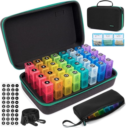 [BRSRM2YDOAFBEALK] Monthly Pill Organizer 3 Times a Day, 31 Day Pill Organizer 3 Times a Day, Month Medicine Organizer Box, Medicine Pill Boxes with 32 Daily Compartments & Portable 7-Day Travel Medicine Organizing Bag