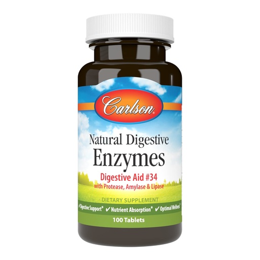 [BRSWIYILCUAACEAZ] Carlson - Natural Digestive Enzymes, Digestive Aid #34 with Protease, Amylase & Lipase, Digestive Support, Nutrient Absorption & Optimal Wellness, 100 Tablets
