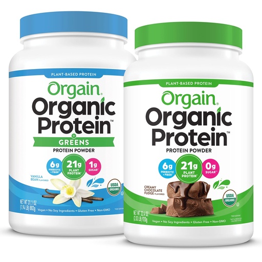 [BRSWYFA2AQMBYD3Z] Orgain Organic Vegan Protein Powder + Greens, Vanilla Bean - 21g Plant Based Protein, Gluten Free, Dairy Free, Lactose Free, Soy Free, No Sugar Added, With Iron & Prebiotics for Gut Health - 1.94lb | Orgain Organic Vegan Protein Powder, Creamy Chocolate Fudge - 21g Plant Based Protein, Gluten Free, Dairy Free, Lactose Free, Soy Free, No Sugar Added, Kosher, For Smoothies & Shakes - 2.03lb
