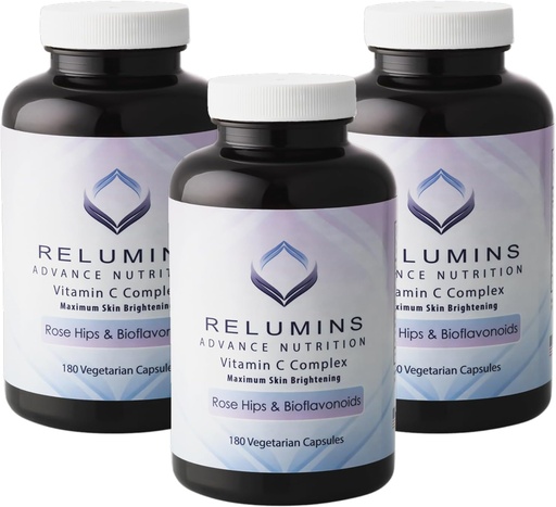 [BRSWIAQEAEABKFTG] Relumins Advanced Vitamin C Supplement with Rose HIPS – 1000mg of Vitamin C, Immune Support & Collagen Production, Made in USA - 180 Capsules x 3 Bottles (9-Month Supply)