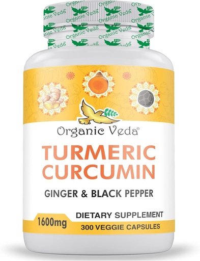 [BRSWGGQ6CAAQYC3B] Βιολογικό Veda Turmeric και Ginger Κάψουλες 300 Χάπια - Βιολογικό Turmeric Κουρκουμίνη με Μαύρο Πιπέρι για Κοινή Υποστήριξη - Μη ΓΤΟ, Χωρίς Γλουτένη, Turmeric και Ginger Συμπλήρωμα (95% κουρκουμινοειδή)
