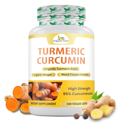 [BRSWGGQ6CAAQYC3B] Organic Veda Turmeric and Ginger Supplement, 5 Months Serving, 300 Capsules – 95% Curcumin Organic Turmeric Root with Black Pepper Extract for High Absorption – Joint Comfort & Antioxidants Complex
