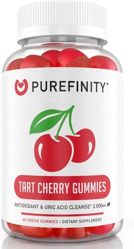 [BRSWYZIBOQNAOH3A] PUREFINITY Tart Cherry Gummies – Uric Acid Flush for Joint Relief & Recovery, Raw Juice Antioksi – Non-GMO, Gluten Free, Vegan, 60 Count Count Count