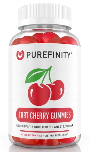 [BRSWYZIBOQNAOH3A] PUREFINITY Tart Cherry Gummies – Uric Acid Flush for Joint Relief & Recovery, Raw Juice Extract Antioxidant – Non-GMO, Gluten Free, Vegan, 60 Gummies