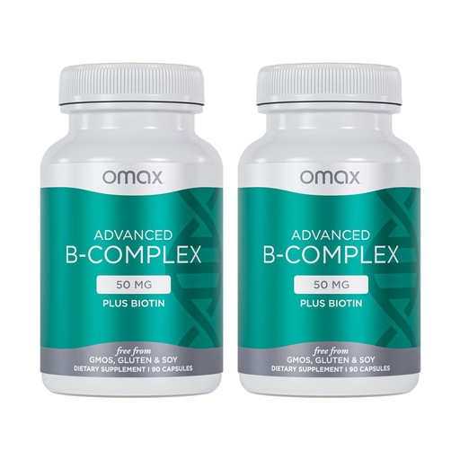 [BRSROHQPAQIQ2YLU] Omax3 Advanced Vitamin B Complex 50MG with Biotin | Strong & Shiny Hair, Skin Nails, Support Stress, Immunity, Energy Metabolism, 90 Capsules/per Bottle (2 Bottles)